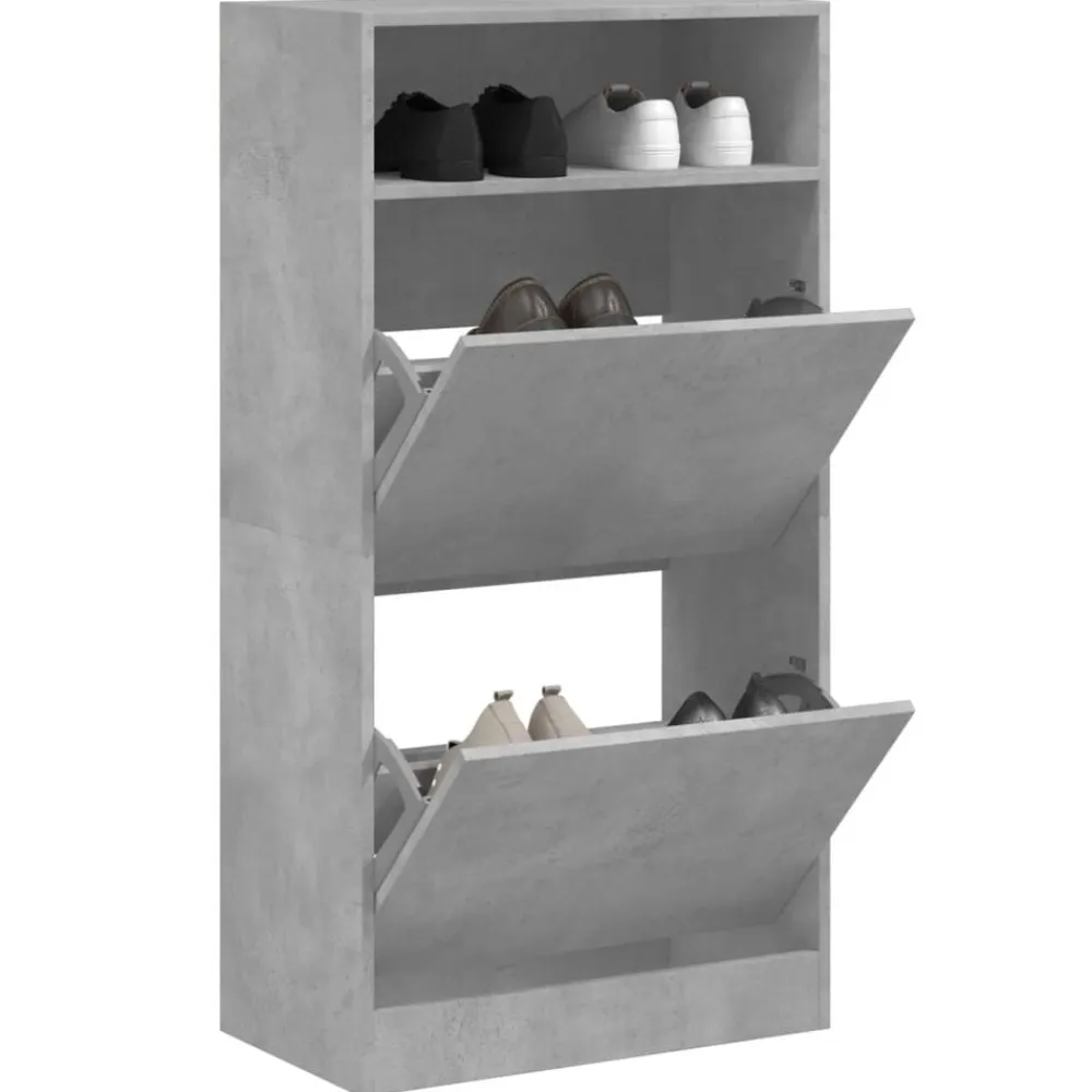 vidaXL Zapatero de madera de ingeniería gris hormigón 60x34x116 cm Gris hormigón Discount