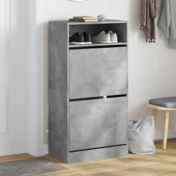 vidaXL Zapatero de madera de ingeniería gris hormigón 60x34x116 cm Gris hormigón Discount