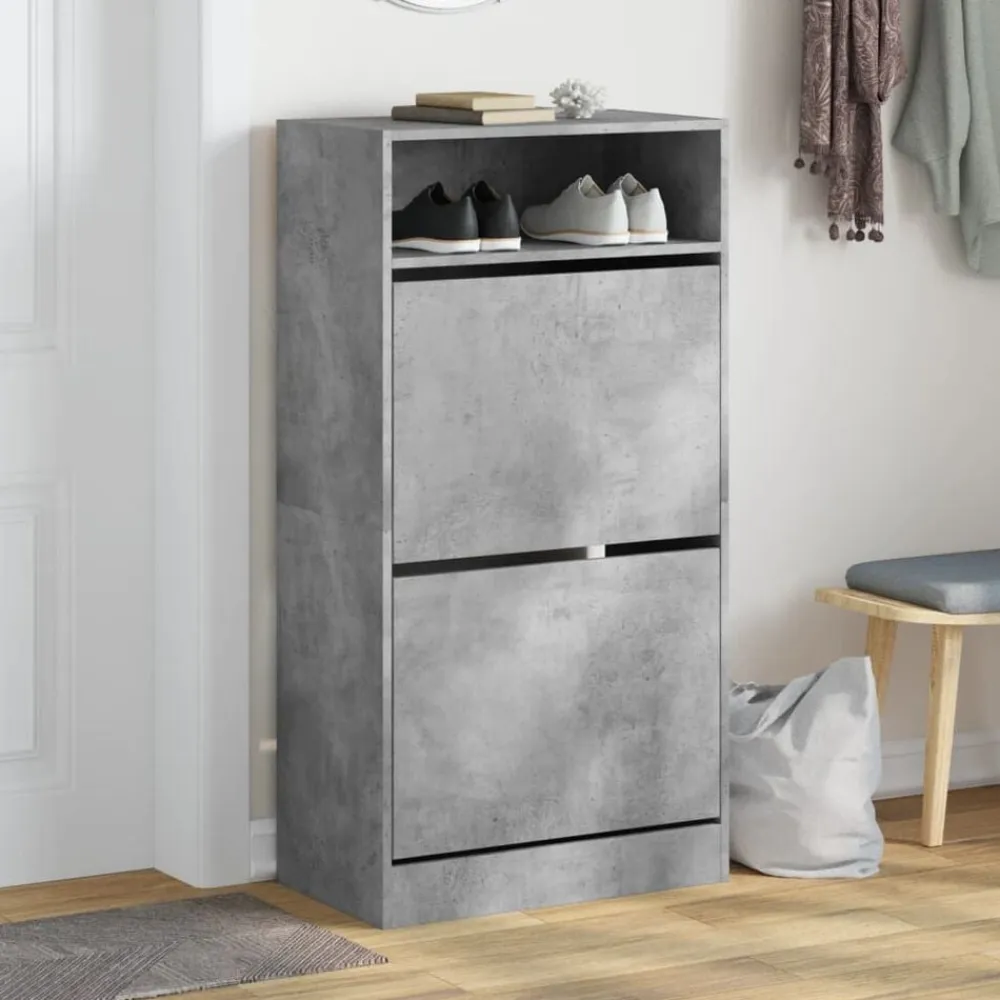 vidaXL Zapatero de madera de ingeniería gris hormigón 60x34x116 cm Gris hormigón Discount