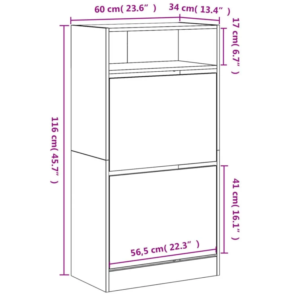 vidaXL Zapatero de madera de ingeniería gris hormigón 60x34x116 cm Gris hormigón Discount
