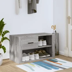 vidaXL Zapatero de madera contrachapada 80x35x45 cm Gris sonoma Clearance