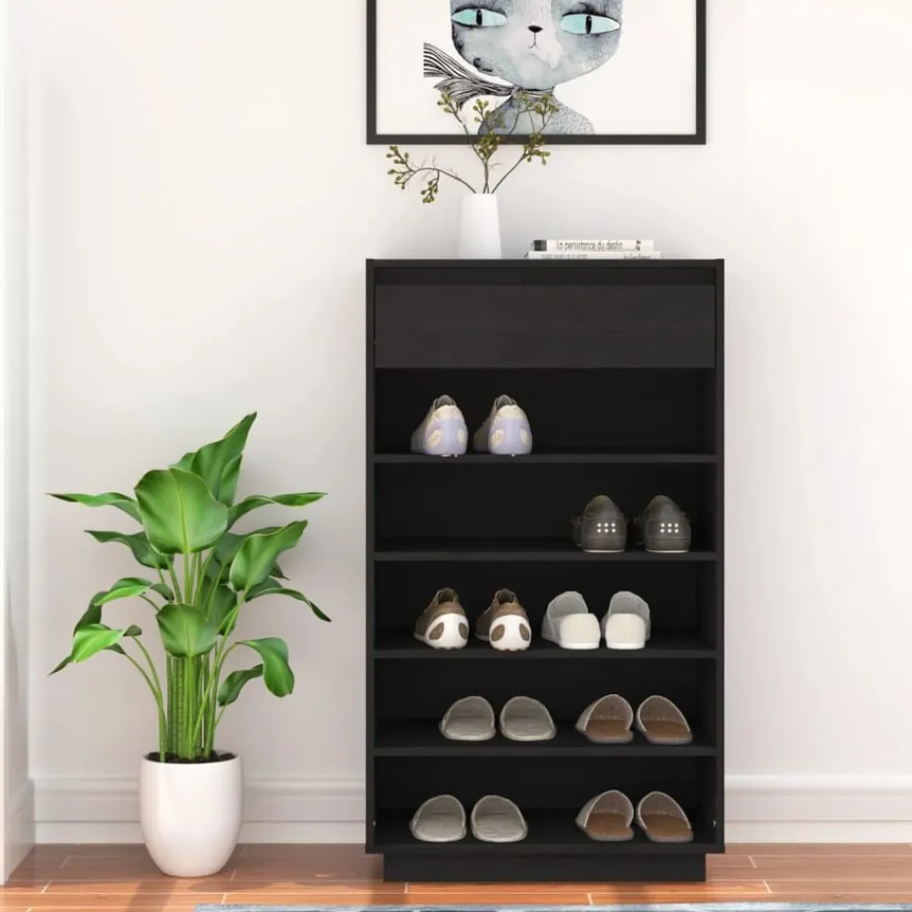 vidaXL Productos Del Hogar-Zapatero de madera maciza de pino 60x34x105 cm