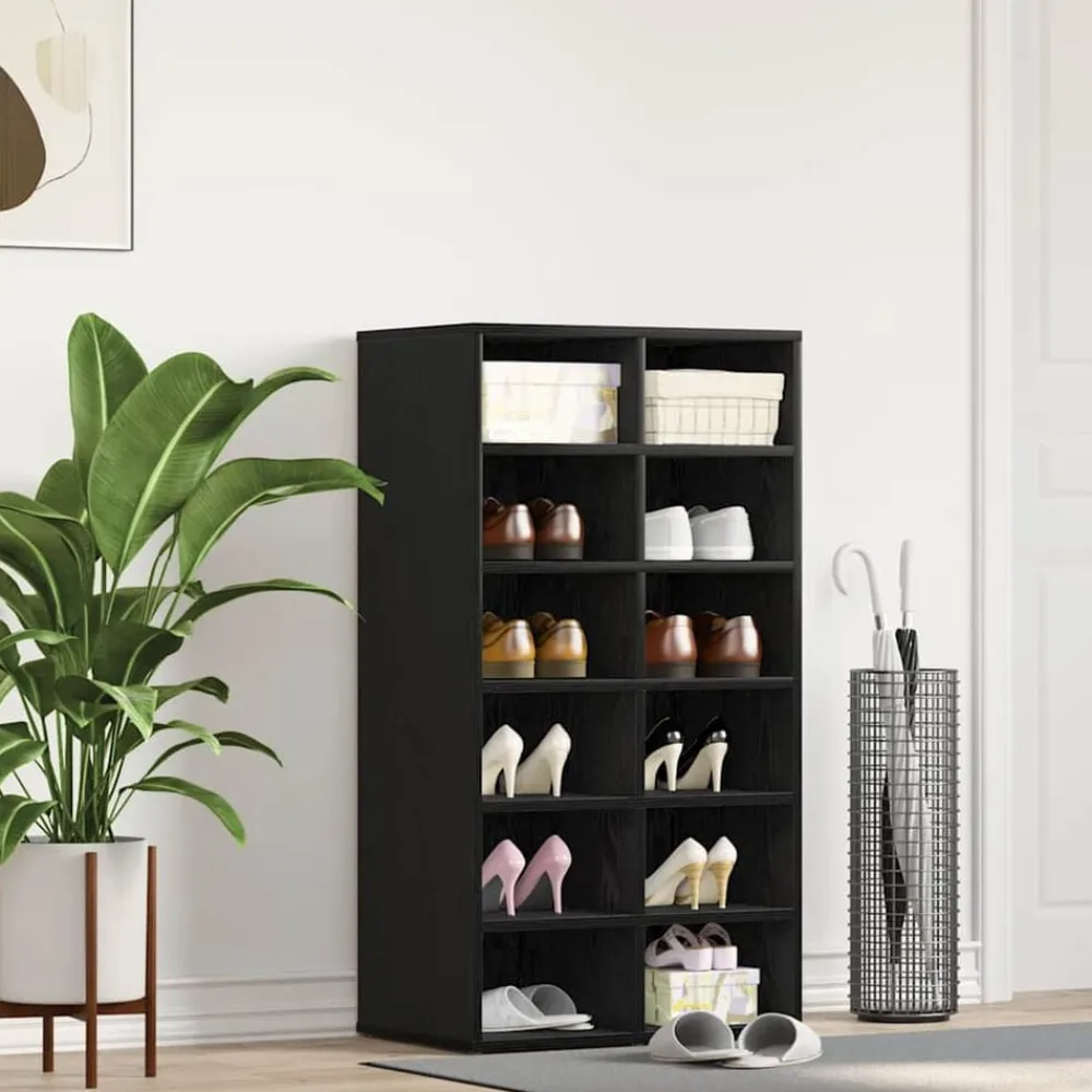 vidaXL Zapatero de madera de 54x34x100,5 cm Roble negro New