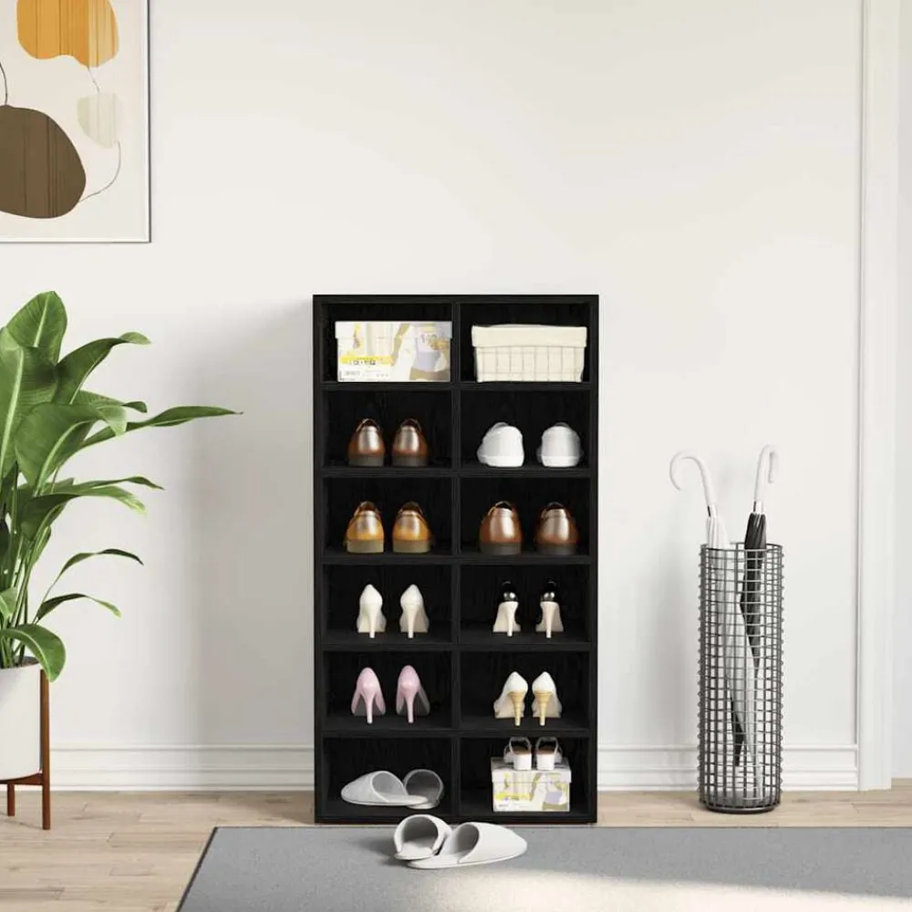 vidaXL Zapatero de madera de 54x34x100,5 cm Roble negro New
