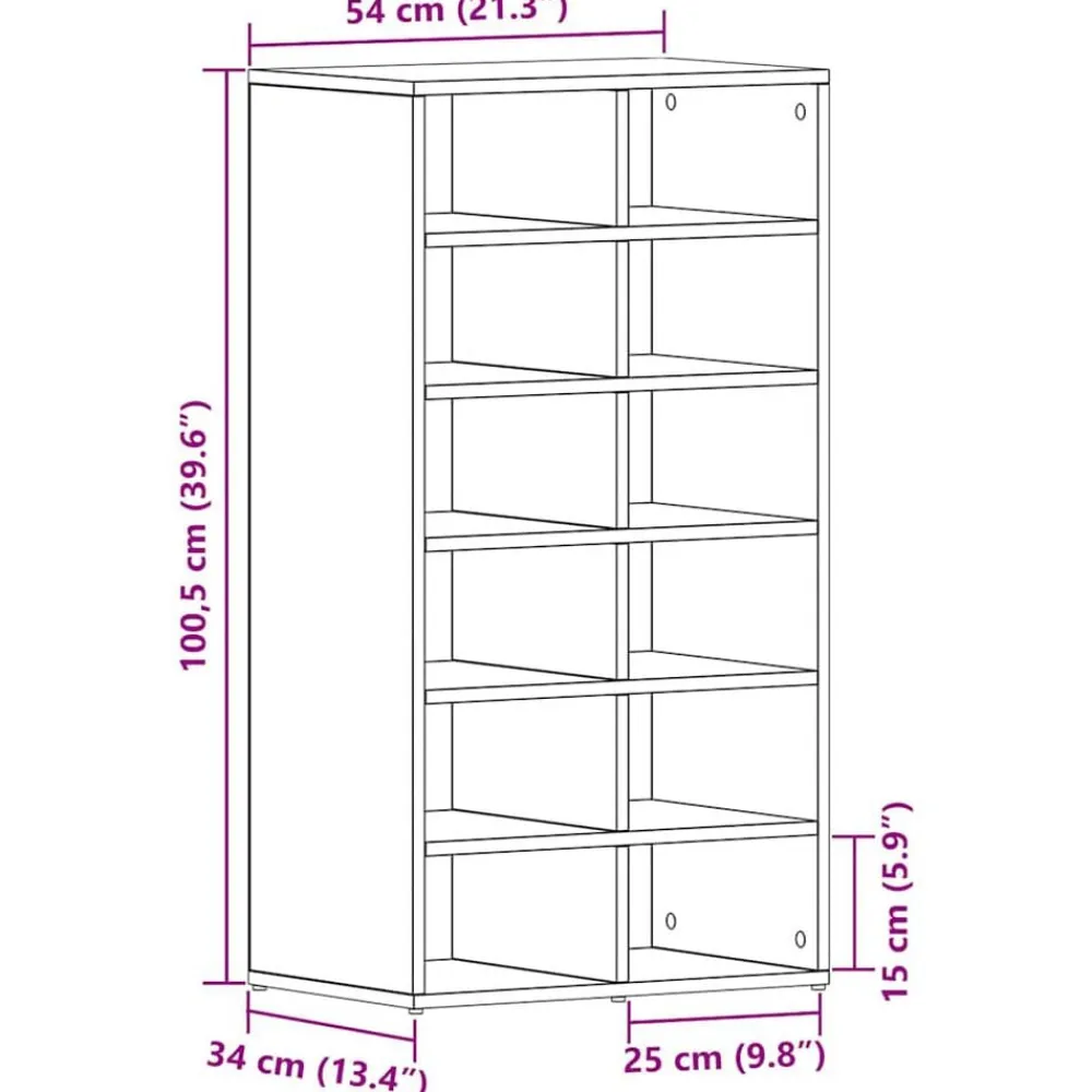 vidaXL Zapatero de madera de 54x34x100,5 cm Roble negro New