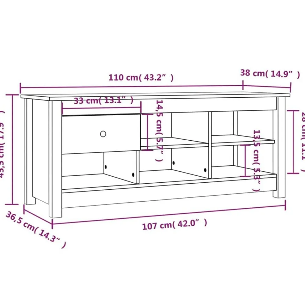 vidaXL Productos Del Hogar-Zapatero de madera maciza de pino 110x38x45,5 cm