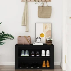 vidaXL Zapatero de madera contrachapada 75x35x45 cm Negro New