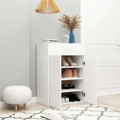 vidaXL Zapatero de madera contrachapada 60x35x84 cm Blanco Online