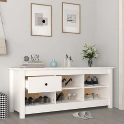 vidaXL Zapatero de madera maciza de pino 110x38x45,5 cm Blanco Online