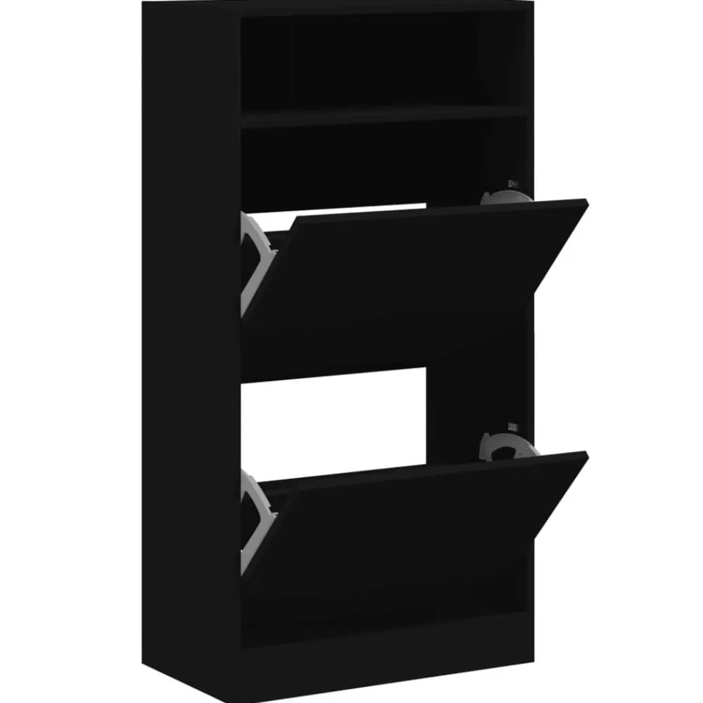 vidaXL Zapatero de madera de ingeniería 60x34x116 cm Negro New