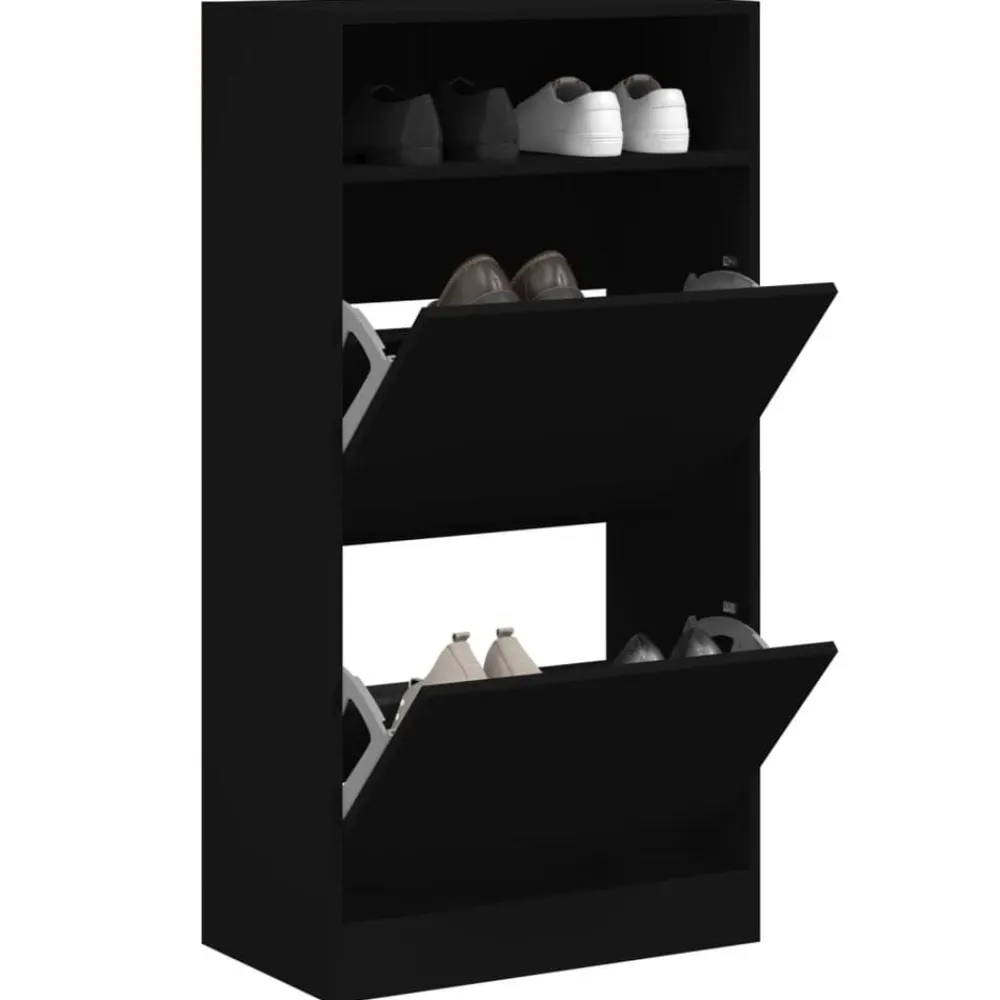 vidaXL Zapatero de madera de ingeniería 60x34x116 cm Negro New