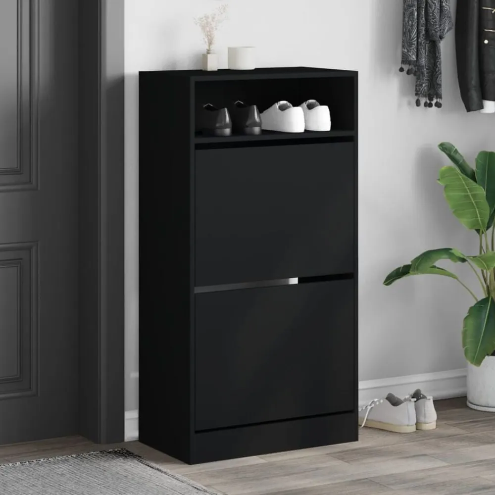 vidaXL Zapatero de madera de ingeniería 60x34x116 cm Negro New