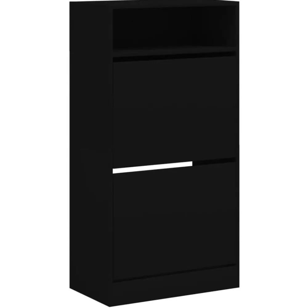 vidaXL Zapatero de madera de ingeniería 60x34x116 cm Negro New