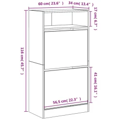 vidaXL Zapatero de madera de ingeniería 60x34x116 cm Negro New