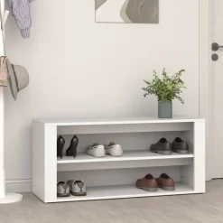vidaXL Zapatero de madera contrachapada 100x35x45 cm Blanco Online