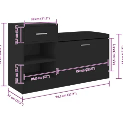 vidaXL Productos Del Hogar-Zapatero de madera de ingeniería 94,5x31x57 cm