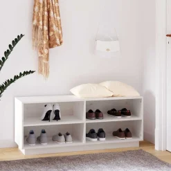 vidaXL Zapatero de madera maciza de pino 110x34x45 cm Blanco New