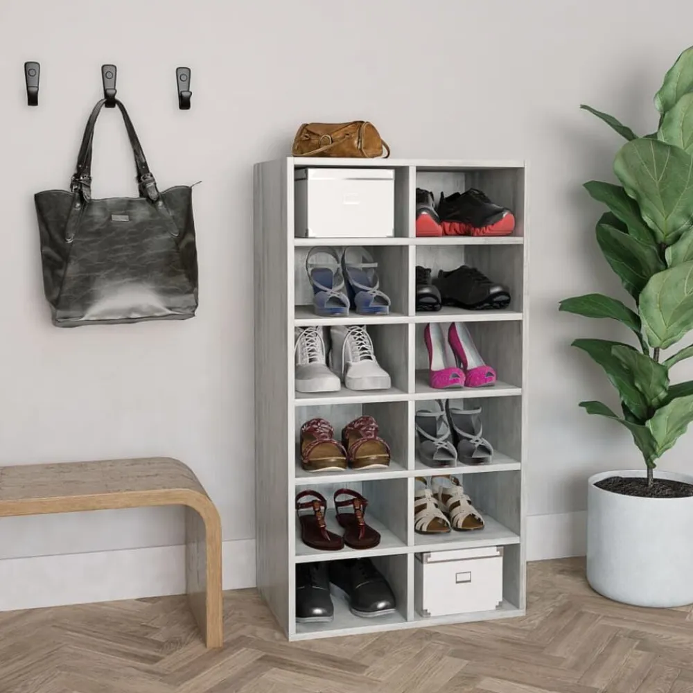 vidaXL Zapatero de madera contrachapada gris hormigón 54x34x100,5 cm Gris hormigón Sale