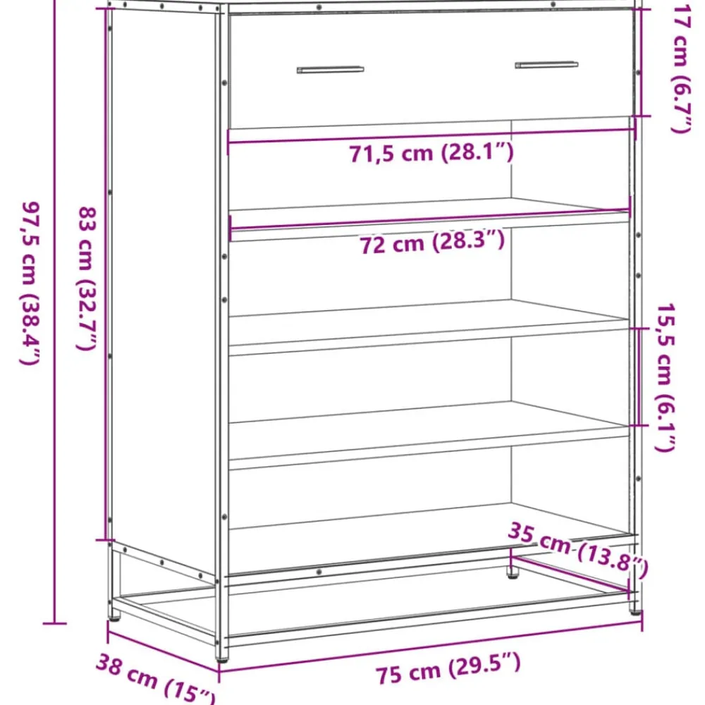 vidaXL Zapatero de madera y metal 75x38x97,5 cm Roble Sonoma Best