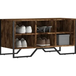 vidaXL Zapatero de madera de ingeniería 90x38x45,5 cm Roble ahumado Clearance