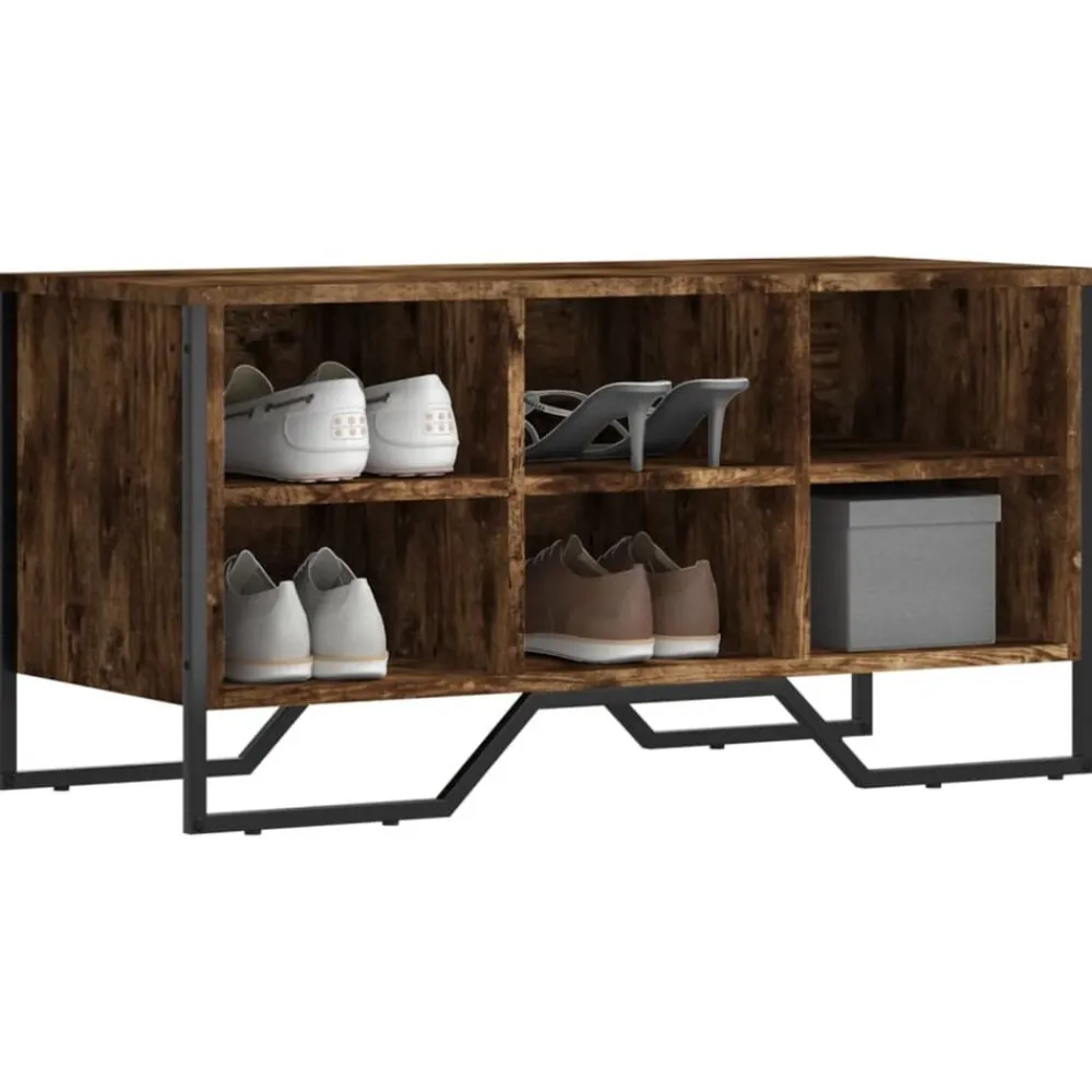 vidaXL Zapatero de madera de ingeniería 90x38x45,5 cm Roble ahumado Clearance