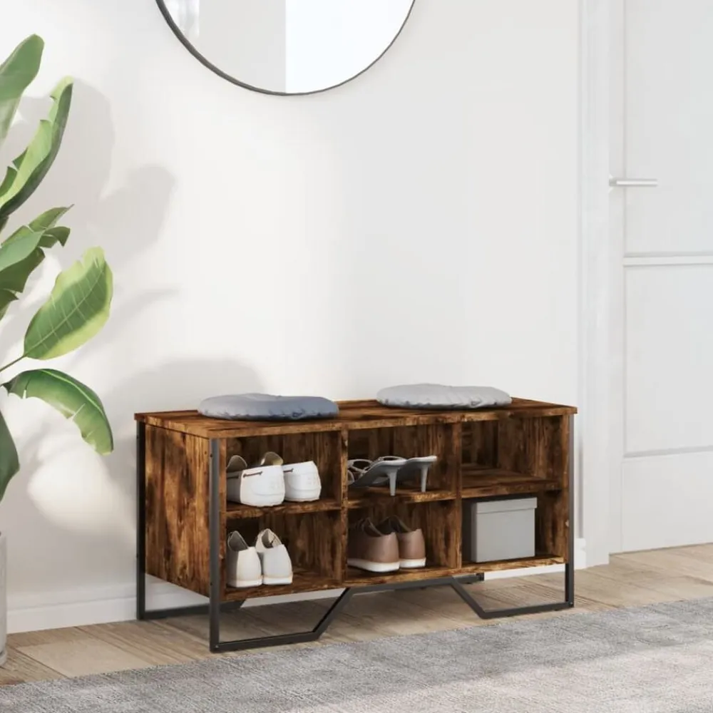 vidaXL Zapatero de madera de ingeniería 90x38x45,5 cm Roble ahumado Clearance
