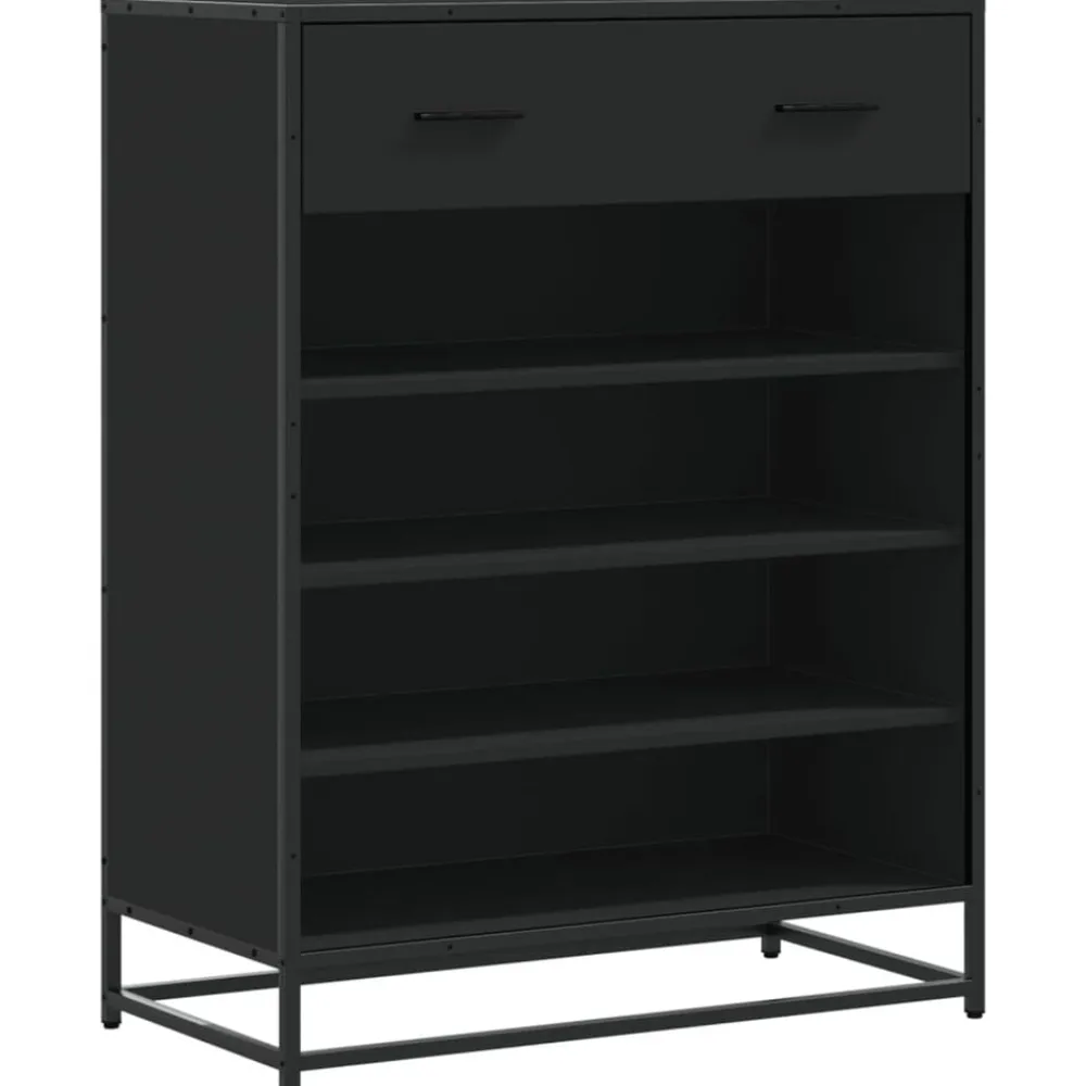 vidaXL Zapatero de madera de ingeniería y metal 75x38x97,5 cm Negro Outlet