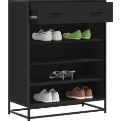 vidaXL Zapatero de madera de ingeniería y metal 75x38x97,5 cm Negro Outlet