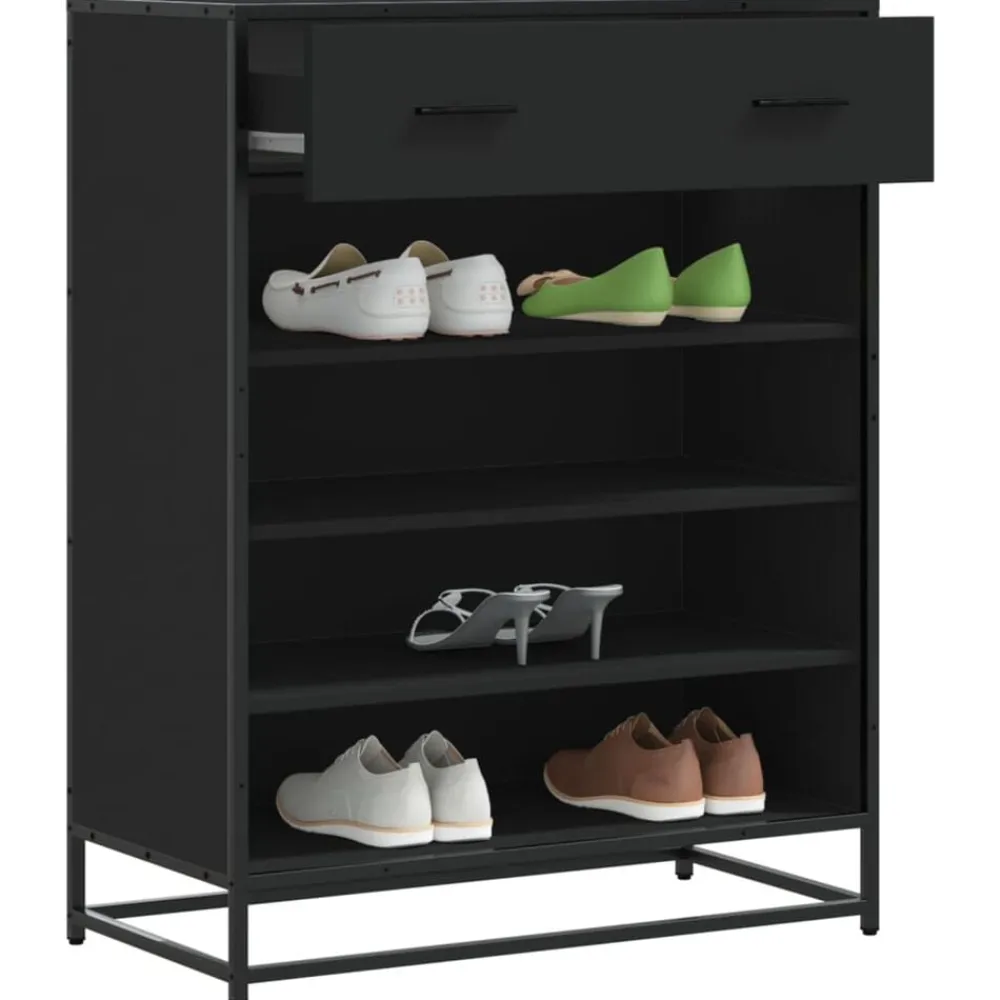 vidaXL Zapatero de madera de ingeniería y metal 75x38x97,5 cm Negro Outlet