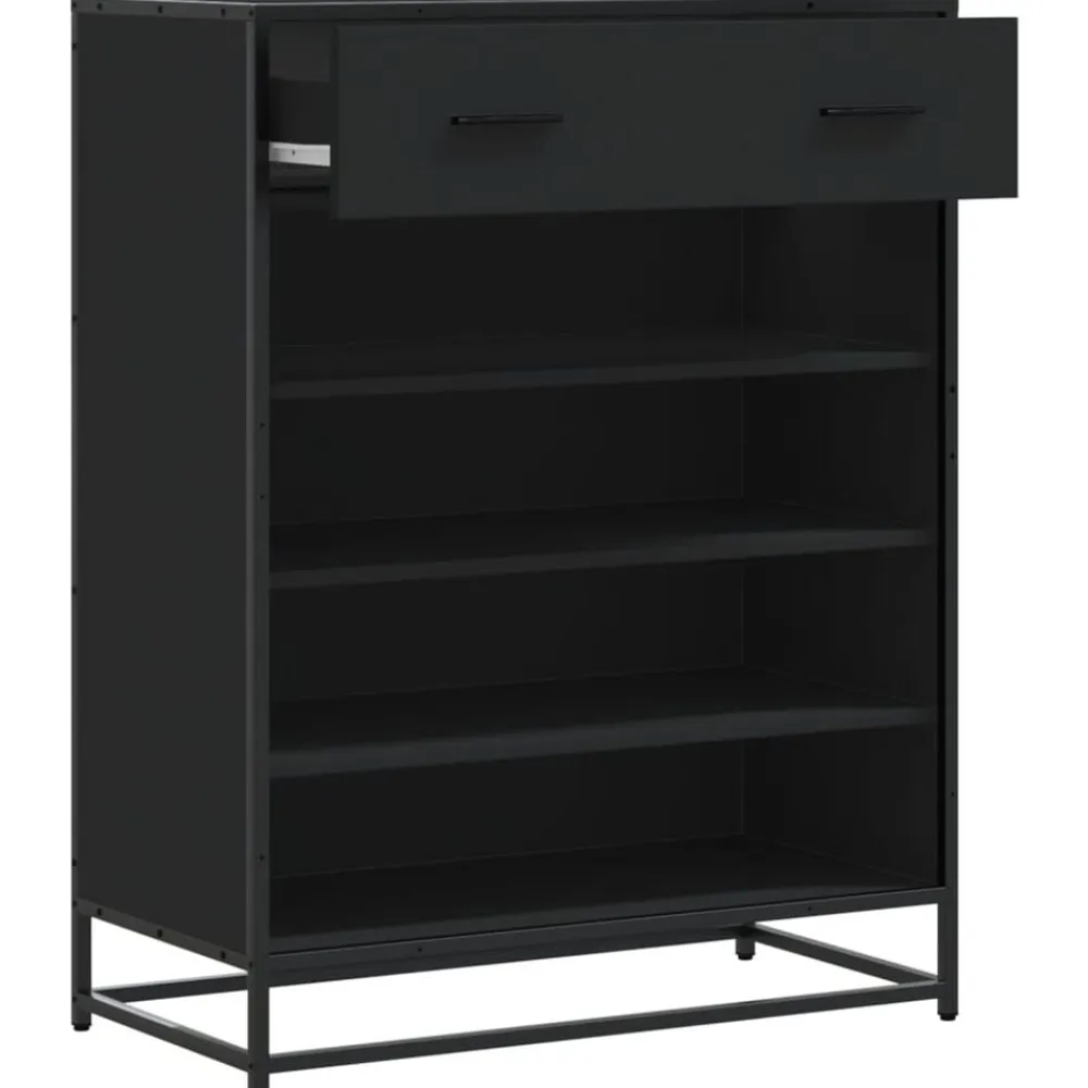 vidaXL Zapatero de madera de ingeniería y metal 75x38x97,5 cm Negro Outlet