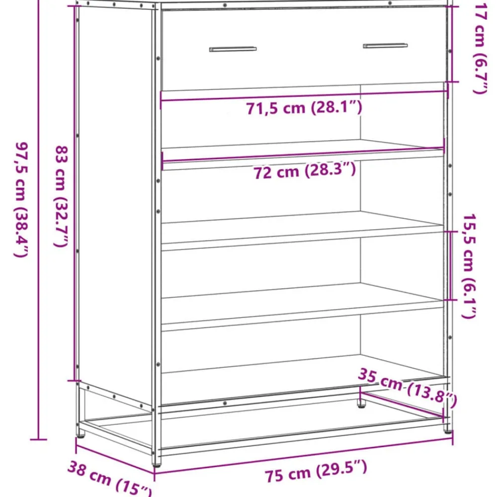 vidaXL Zapatero de madera de ingeniería y metal 75x38x97,5 cm Negro Outlet