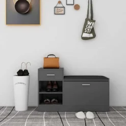vidaXL Zapatero de madera de ingeniería 94,5x31x57 cm Gris Clearance