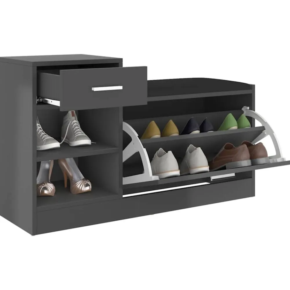 vidaXL Zapatero de madera de ingeniería 94,5x31x57 cm Gris Clearance