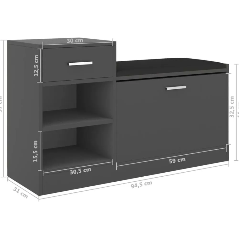 vidaXL Zapatero de madera de ingeniería 94,5x31x57 cm Gris Clearance