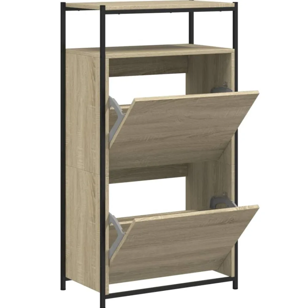 vidaXL Zapatero de madera de ingeniería 60x34x112 cm Roble Sonoma New