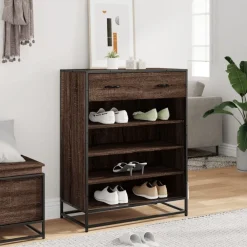 vidaXL Zapatero de madera y metal marrón roble 75x38x97,5 cm Marr&oacute;n roble Outlet