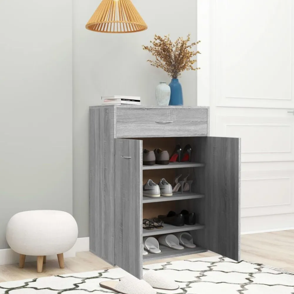 vidaXL Zapatero de madera contrachapada 60x35x84 cm Gris sonoma Outlet