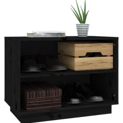 vidaXL Zapatero de madera maciza de pino 60x34x45 cm Negro New