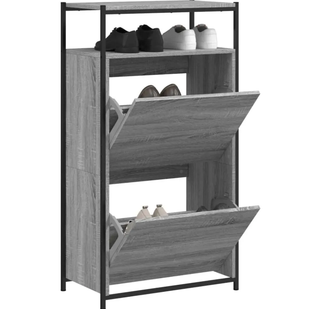 vidaXL Zapatero de madera de ingeniería 60x34x112 cm Gris sonoma Online