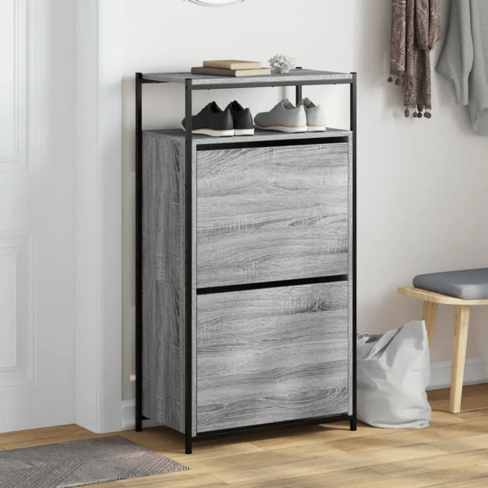 vidaXL Zapatero de madera de ingeniería 60x34x112 cm Gris sonoma Online