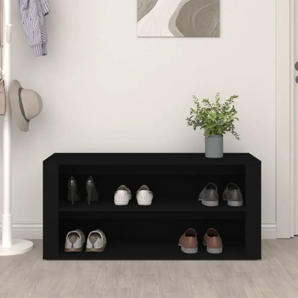 vidaXL Zapatero de madera contrachapada 100x35x45 cm Negro Best