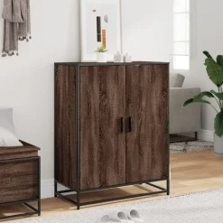 vidaXL Productos Del Hogar-Zapatero de madera y metal marrón roble 75x38x97,5 cm