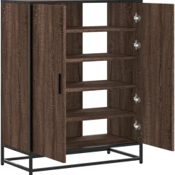 vidaXL Productos Del Hogar-Zapatero de madera y metal marrón roble 75x38x97,5 cm
