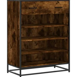 vidaXL Zapatero de madera y metal 75x38x97,5 cm Roble ahumado Outlet