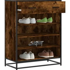 vidaXL Zapatero de madera y metal 75x38x97,5 cm Roble ahumado Outlet