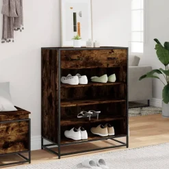 vidaXL Zapatero de madera y metal 75x38x97,5 cm Roble ahumado Outlet