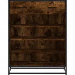 vidaXL Zapatero de madera y metal 75x38x97,5 cm Roble ahumado Outlet