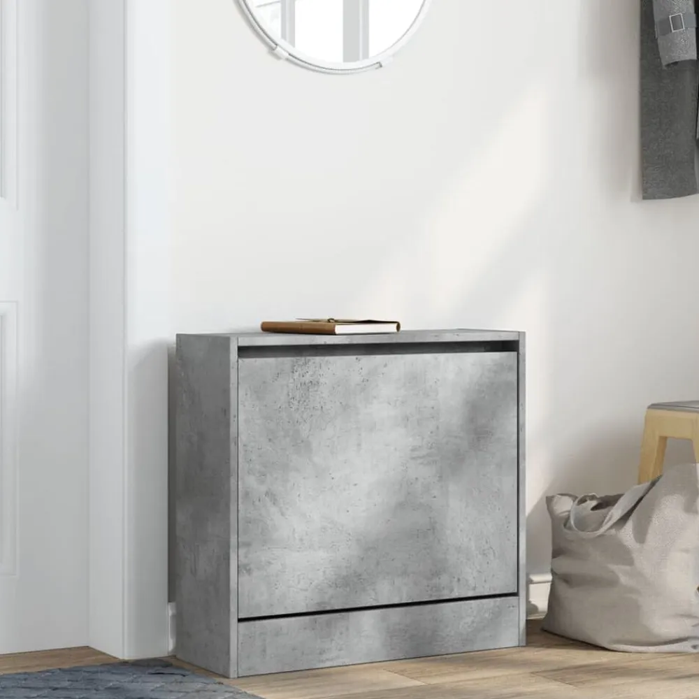 vidaXL Zapatero de madera de ingeniería gris hormigón 60x21x57 cm Gris hormigón Outlet