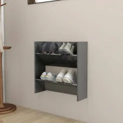 vidaXL Zapatero de pared madera contrachapada gris brillo 60x18x60 cm gris brillante