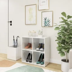 vidaXL Zapatero de recibidor contrachapado blanco brillo 105x35,5x70cm Blanco brillante Discount